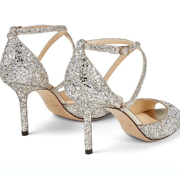 NWT JIMMY CHOO $795 Emsy 85 Glitter Sandals heels sparkling silver 41 9.5 10 - Picture 4 of 12